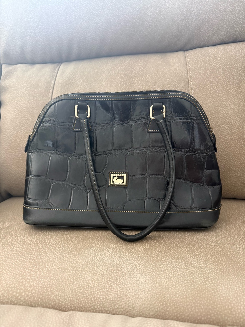 Dooney & Bourke Black Croc-Embossed Dome Satchel
